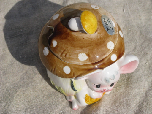 Retro Missy Mouse mustard pot jar, vintage Enesco Japan ceramic