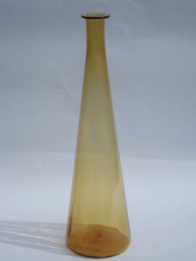 Retro mod amber  art glass bottle vase, tall  decanter w/ Italy label