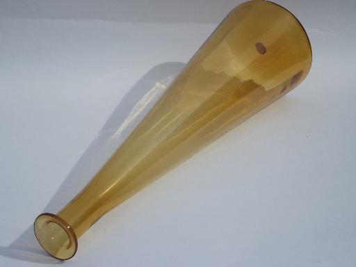 Retro mod amber  art glass bottle vase, tall  decanter w/ Italy label