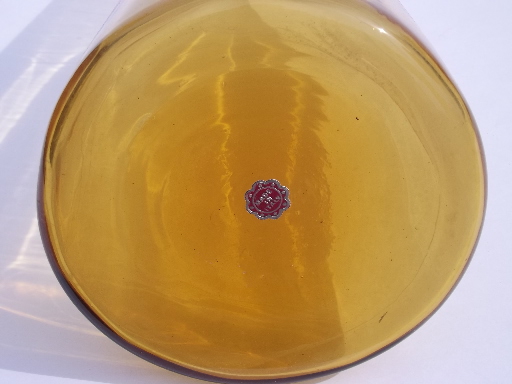 Retro mod amber  art glass bottle vase, tall  decanter w/ Italy label