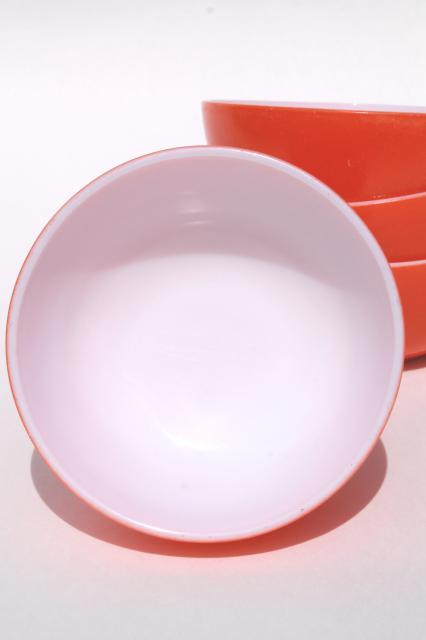 retro orange white milk glass cereal bowls, mid-century vintage kitchen glassware