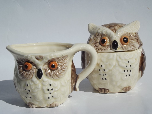 Retro owl family kitchen accessories collection, vintage Enesco Japan
