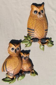 Retro owl family wall plaques, 70s vintage Homco / Dart plastic owls set