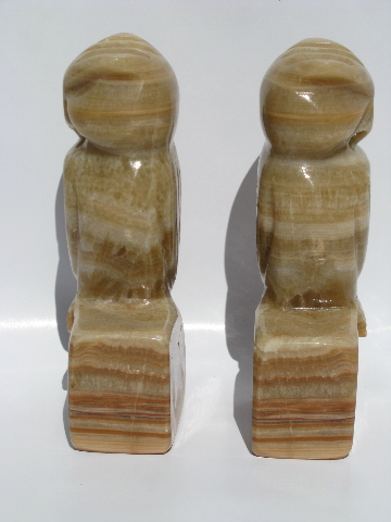 Retro owls, pair of vintage carved onyx stone book ends