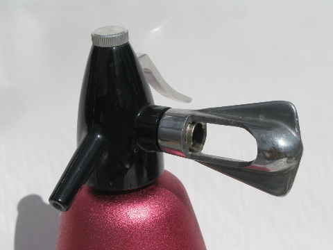 Retro pink glitter Nord soda siphon, 60s vintage Swedish mod barware