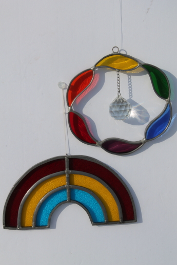 Retro rainbow stained glass sun catchers, leaded colored glass rainbows for your window!