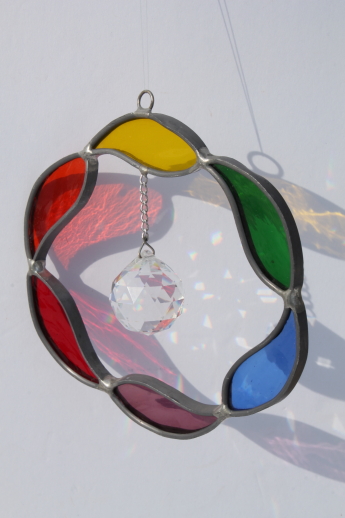 Retro rainbow stained glass sun catchers, leaded colored glass rainbows for your window!