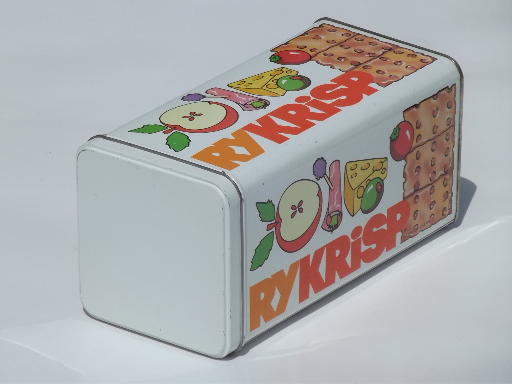 Retro Scandinavian modern vintage RyKrisp tin kitchen storage canister