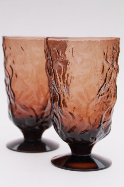retro smoke brown Seneca driftwood crinkle glass, mod vintage glassware