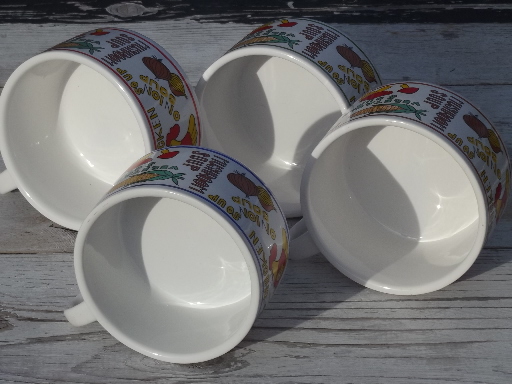 Retro soup  mugs set, large bowls w/ cup handles 70s vintage stoneware
