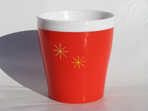 Retro starbursts insulated orange plastic tumblers, thermoware vintage