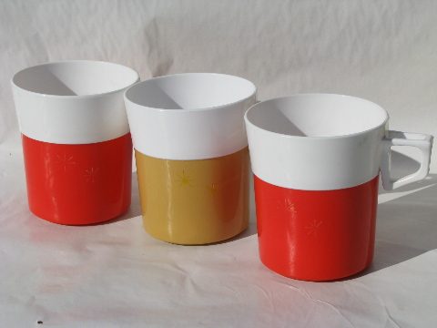 Retro starbursts insulated plastic tumblers and mugs, thermoware vintage