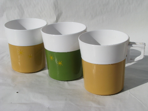 Retro starbursts insulated plastic tumblers and mugs, thermoware vintage