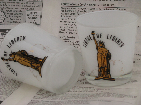 Retro Statue of Liberty bar glasses, set of 4 decorated glass tumblers
