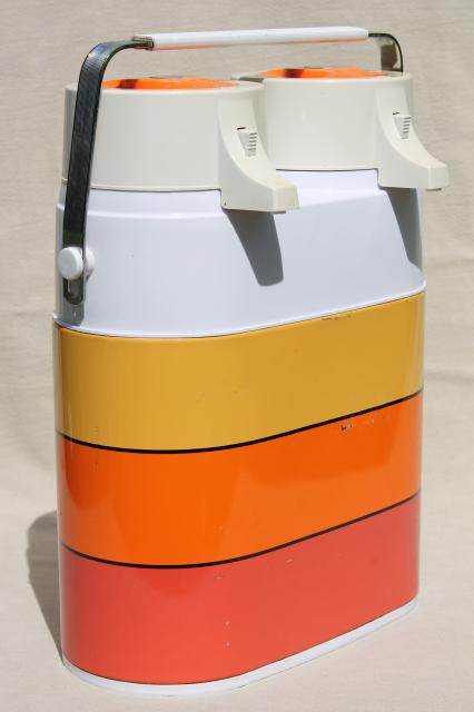 retro striped Peacock plastic airpot, vintage double pump thermos bottle