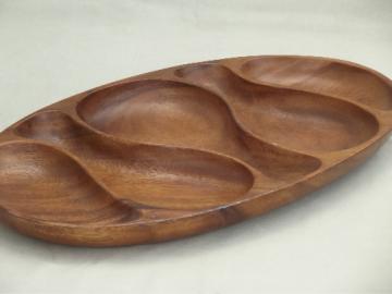 Retro tiki wood serving tray, hand carved monkey pod or acacia wood tray