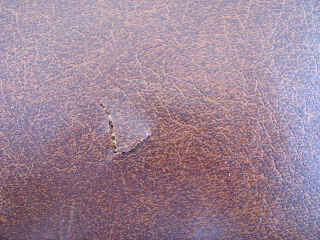 Retro tooled leather look cube footstool hassock, vintage naugahyde