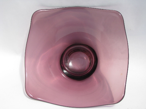 Retro vintage 60s amethyst purple art glass bowl, mod tapered square