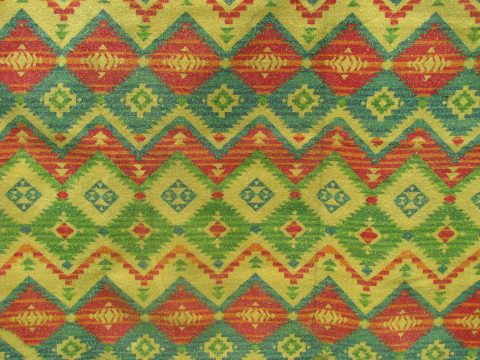 Retro vintage 70s camp blanket, Indian print on yellow, never used