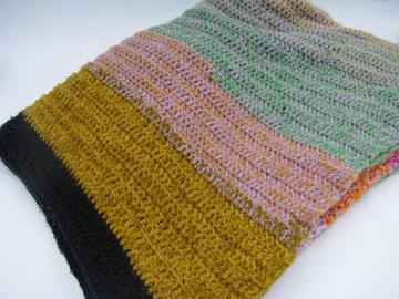 Retro vintage 70s crochet afghan blanket, big stripes in bold colors