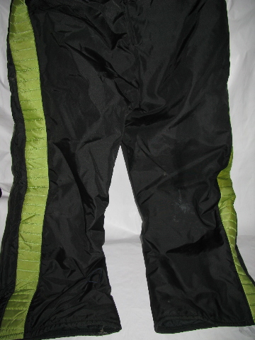 Retro vintage 70s LeMans snowmobile suit, insulated bib coverall, black/green