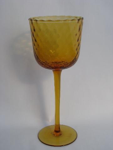 Retro vintage amber Italian blown glass candle pillar goblet vase, huge!