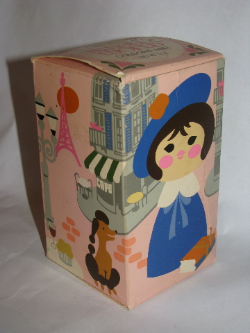Retro vintage Avon figural bottle cologne, Small World french girl doll in box