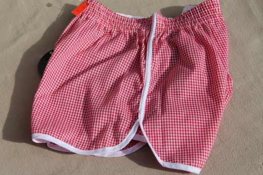 Retro vintage boys 14-16 red gingham checked shorts, new old stock w/ tags