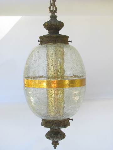 Retro vintage crackle glass hanging swag lamp w/metal canister shade