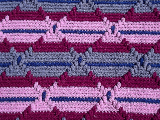 Retro vintage crochet afghan, diamond stitch crochet striped blanket