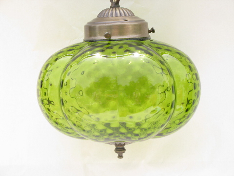 Retro vintage double light swag lamp, melon shape glass shades, lime green!