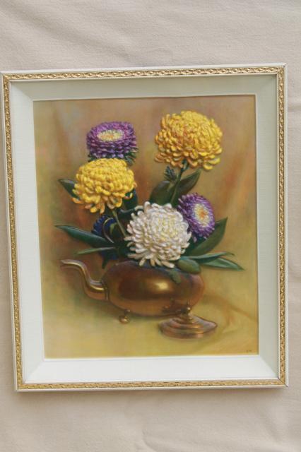 retro vintage framed floral pictures, 3 D Dimension plastic blow mold puffy flower prints