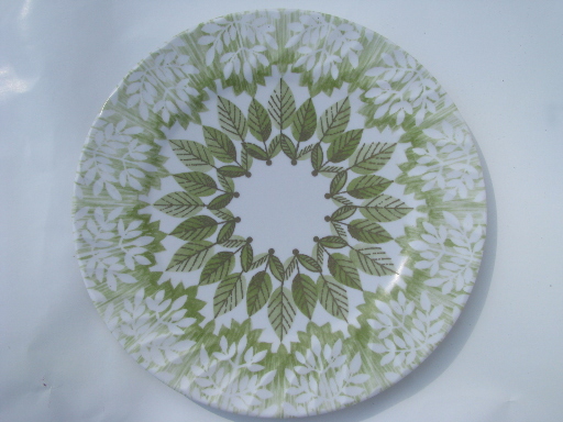 Retro vintage green leaf print melmac dishes, eco-friendly picnic ware!