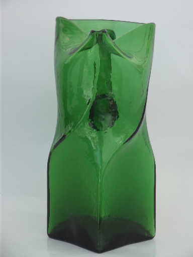 Retro vintage hand blown glass pitcher, mod square shape cocktail pitcher