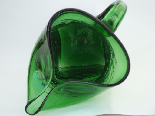 Retro vintage hand blown glass pitcher, mod square shape cocktail pitcher