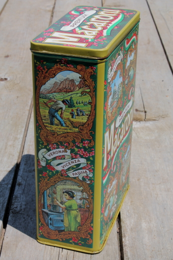 Retro vintage kitchen canister tin for macaroni, pantry storage tin