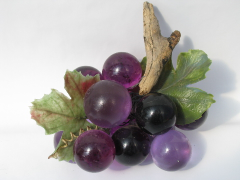 Retro vintage lavender purple lucite bunch of grapes on driftwood