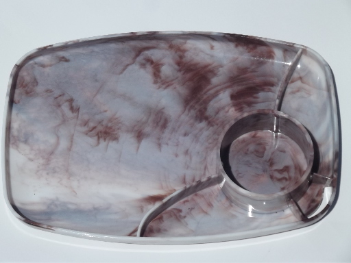 Retro vintage marbled plastic snack picnic sets, cups and tray plates for 8