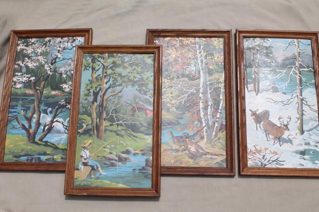 retro vintage paint by number pictures, four seasons wall art set paint by numbers