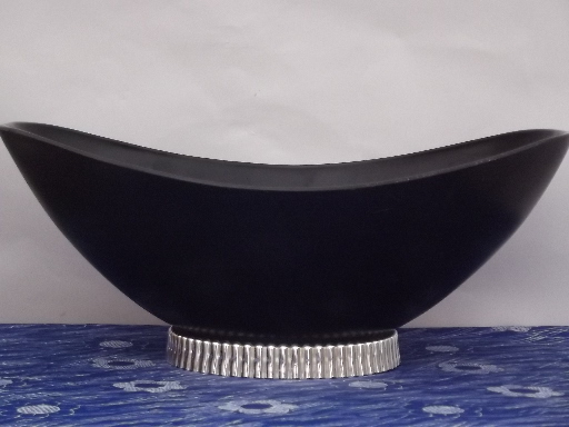 Retro vintage salad  set, mod black plastic salad bowl, spoon and fork