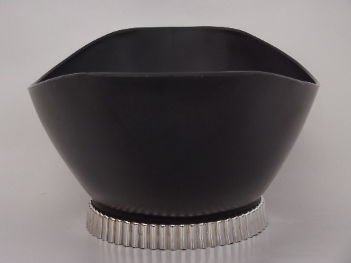 Retro vintage salad  set, mod black plastic salad bowl, spoon and fork