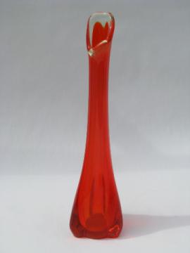 Retro vintage tangerine orange / crystal clear tall mod 60s glass vase