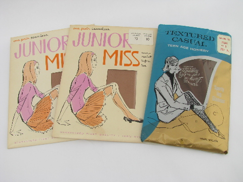 Retro vintage teen-age junior miss nylon stockings lot, original pkgs