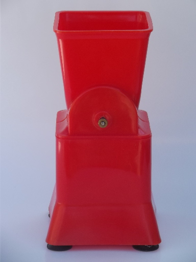 Retro vintage tomato red plastic kitchen grinder w/ hand crank