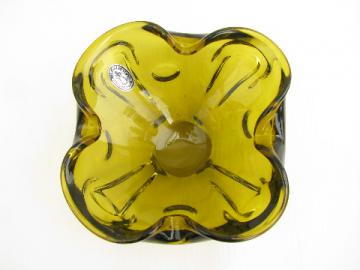 Retro vintage Venetian style green art glass free-form bowl, Pilgrim label