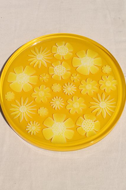 retro yellow daisy lucite plastic serving plate or tray, 60s 70s mod vintage