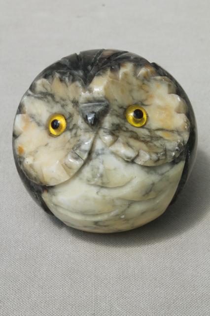roly poly round owl paperweight, retro carved marble onyx stone owl for your desk