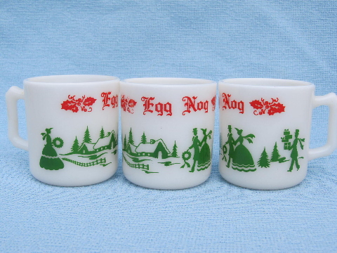 Rum spiked eggnog Christmas punch set, 1950s vintage bowl and cups