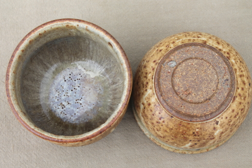 Rustic handmade studio pottery stoneware noodle bowls or handle-less tea cups