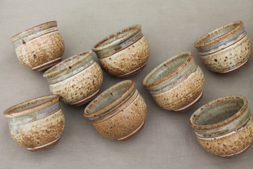 Rustic handmade studio pottery stoneware noodle bowls or handle-less tea cups